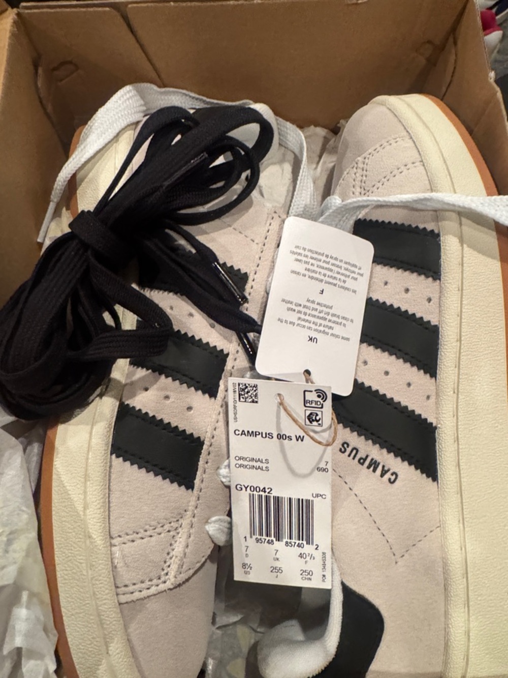 New adidas Beige and Black Campus Retro Suede Sneakers size 8.5